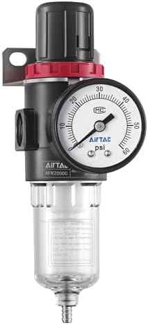 Compressed Air Low Pressure Filter Regulator Airtac AFR2000-C 1/4'' NPT 0-60 PSI Combo Piggybac Adjustable,Bracket,Gauge Semi-Auto Drain