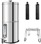 SINCHO 2.25G Gravity Water Filter System with Level Window – 3-Stage Stainless Steel System, 2 Washable Ceramic Filters, No Electricity Needed