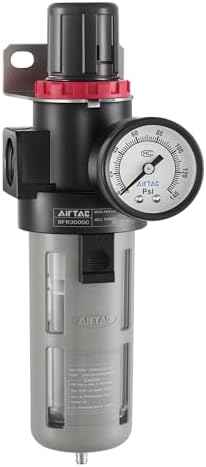 Compressed Air Pressure Filter Regulator Airtac BFR2000-C 1/4'' NPT 0-140 PSI Combo Piggybac Adjustable,Bracket,Gauge Semi-Auto Drain