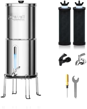 Purewell 1.5G Gravity Water Filter System, 3-Stage 0.01μm