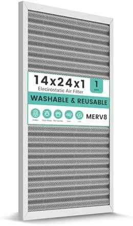 14x24x1 HVAC Furnace Air Filter, Washable Electrostatic Furnace Filter, MERV 8, Lasts a Lifetime, Breathe Fresher, Home And Office (Actual Size:13.38x23.38x0.82)