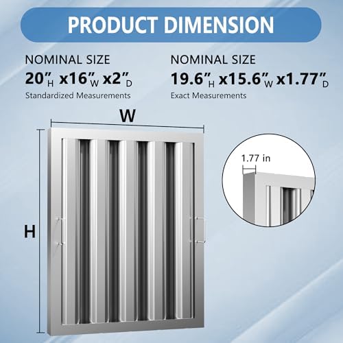Stainless Steel Commercial Kitchen Hood Filter, 15.5W x 19.5H Inch