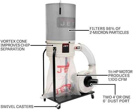 JET Vortex Cone Dust Collector with 2-Micron Canister Filter, 1-1/2 HP, 115/230V 1Ph (DC-1100VX-CK)