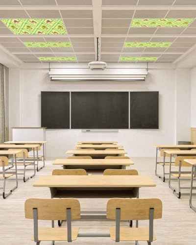 2 Pack Fluorescent Light Cover for Ceiling Lights, Desert Sand Camels Magnetic Classroom Light Filters 4x2 Feet, Palm Trees Tropical Plants Polka Dot Yellow Decorative Ceiling Shade Panel for Office