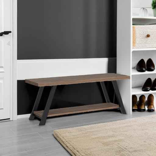 LVB Industrial Entryway Bench, Wood and Metal Storage Bench