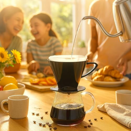 Fino Pour-Over Coffee Brewing Filter Cone, Number 2-Size, Black, Brews