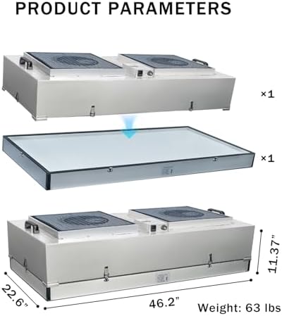 HEPA H14-Filter Laminar Flow Hood Updated FanFilter Unit（Include HEPA Filter）100/ISO Class 5 Cleanroom/Laboratory/Cleanroom/Mushroom Room, Laminar Air Flow Hood(46.2"x22.6"110V，Dual Machine) - Field & Pure