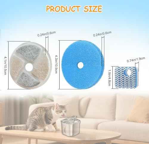 12 Set Cat Water Fountain Filter Replacement for Square 2.2L/73oz Pet Dog Fountain, Triple Filtration Replacement Filters(12+12+12)