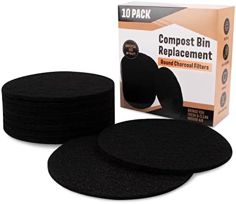 10 Pack Charcoal Filters for Kitchen Compost Bin, Compost Filters for Countertop Bin Pail Replacement, Activated Charcoal Home Bucket Refill Sets, Round 6.7 Inch - Field & Pure