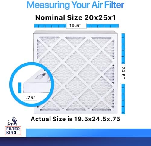 Filter King 20x25x1 Air Filter (MERV 8) (12-Pack) Dust & Allergy Control AC Furnace Filters, MADE IN USA, HVAC, Pleated, Electrostatic (Actual Size: 19.5 x 24.5 x .75) - Field & Pure