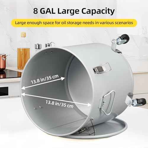 8 Gal Fryer Grease Bucket, Fryer Oil Bucket with Lid, Oil Disposal Caddy with Rust-Proof Coating, Coated Carbon Steel Oil Filter Pot with Caster Base, Oil Transport Container with Lock Clips & Filter
