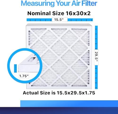 16x30x2 Air Filter (MERV 8) (6-Pack) King Dust & Allergy Control AC Furnace Filters, MADE IN USA, HVAC, Pleated, Electrostatic (Actual Size: 15.5 x 29.5 x 1.75)