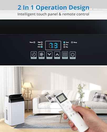 Garvee 14000 BTU Portable Air Conditioner, 3-in-1 Indoor AC Unit with Cooling, Dehumidifier, Fan, Follow Me, 24-Hour Timer, Remote Control & Window Kit for Bedroom, Home Office, Apartment, 750 Sq. Ft