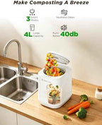 Electric Composter for Kitchen, 4L Large Smart Countertop Compost Bin, Odorless | Auto-Cleaning | Low Noise |Turn Food Waste into Fertilizer Composter, 2026 New Indoor Food Waste Compost Machine