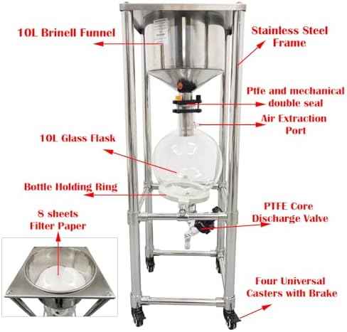Glass Vacuum Filter Lab Vacuum Filtration Extraction Apparatus with 10L Brinell Funnel/10L Glass Flask Negative Pressure Stainless Steel Vacuum Filter Kit for Liquid Extraction
