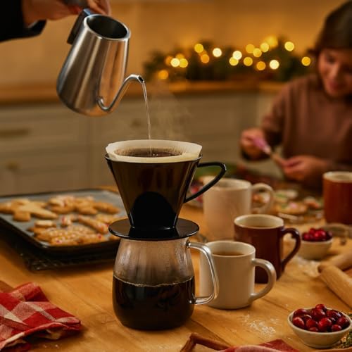 Fino Pour-Over Coffee Brewing Filter Cone, Number 2-Size, Black, Brews