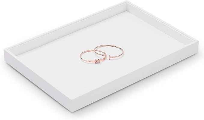 Oirlv Premium White Leather Stackable Jewelry Tray Flat Jewelry Organizer Tray