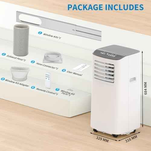 GarveeLife Portable Air Conditioner,8,000 BTU for Rooms up to 350 Sq.Ft., 4-IN-1 Smart Compact AC Unit with Cooling, 24 Hour Timer, Dehumidifier, Fan, Remote Control and Window Kit, White