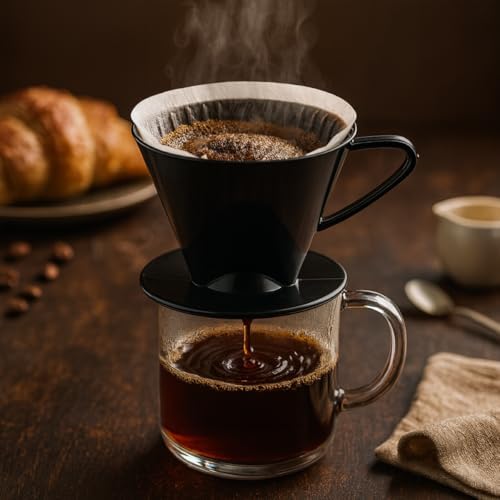 Fino Pour-Over Coffee Brewing Filter Cone, Number 2-Size, Black, Brews