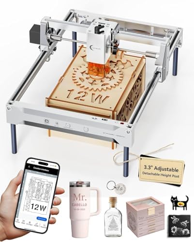 Laser Engraver 12W Laser Engraving Machine for Wood Metal Acrylic Glass Stone, DIY CNC Portable Laser Cutter 7.9" x 11.8" (Near A4) Offline Engraving Carverall K15 Pro Silvery, 12000mW, Class 1 - Field & Pure