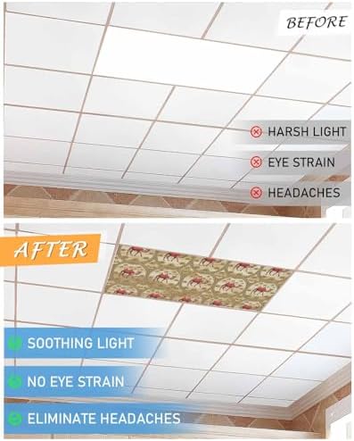 4 Pack Fluorescent Light Cover for Ceiling Lights, Desert Camels Magnetic Classroom Light Filters 4x2 Feet, Tropical Palm Trees Sand Cords Brown Decorative Ceiling Shade Panel for Office - Field & Pure