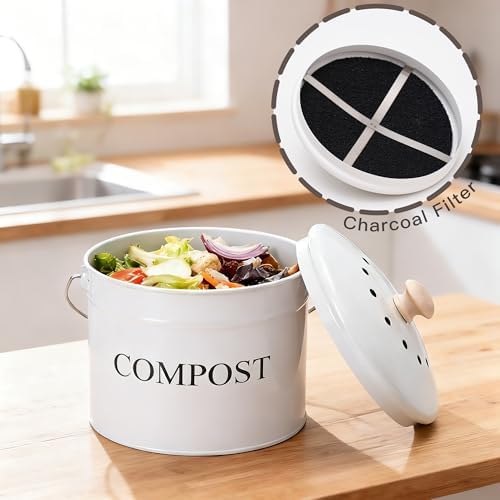 Compost Bin - 1 Gallon Countertop Composter with Lid, Charcoal