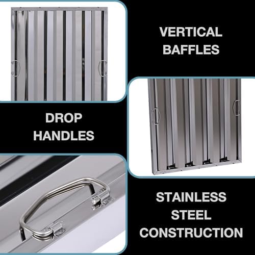 20" x 25" Stainless Steel Commercial Hood Filter – Dishwasher Safe, Welded Baffle Grease Trap with Drop Handles – Easy Installation & Durable Grease Fire Prevention Filter - Field & Pure