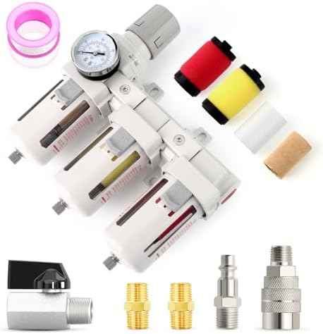 MEANLIN Industrial 3/8" NPT 3 Stage Air Drying System,Coalescing Filter, Particulate Filter and Air Regulator, Manual Drain for Air Tools and Spray Paint Gun
