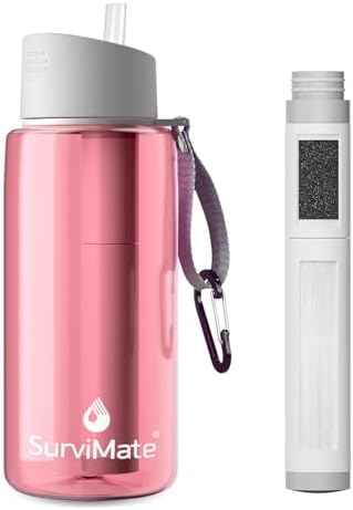 Survimate 5-Stage 0.01μm Ultra-Filtration Filtered Water Bottle, BPA-Free Material, NSF/ANSI 42 Certified, Portable Water Filter Bottle for Survival, Camping, Hiking, and Emergency Use