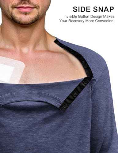 Unisex Chemo Port Shirts Long Sleeve Post Shoulder Surgery Recovery Shirts Tear Away Chemo Clothing