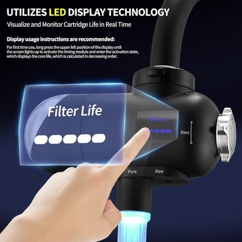 HOMELODY Water Filter for Sink Faucet 3.0 - Upgraded LED Display 3000-4000L Faucet Mount Water Tap Filter Reduces Lead Chlorine Heavy Metals, Faucet Water Filter Fits Most Standard US Faucets - Field & Pure