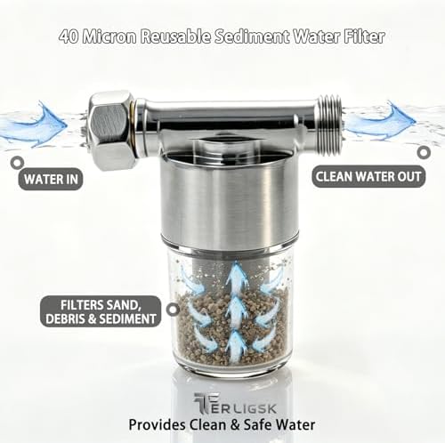 40 Micron Reusable Sediment Water Filter, Brass Inline Filter with 1/2" NPT & 3/4" GHT Fittings, for Garden Hose, Washer, Washing Machine, RV, Well Water & High Pressure Washer - Field & Pure