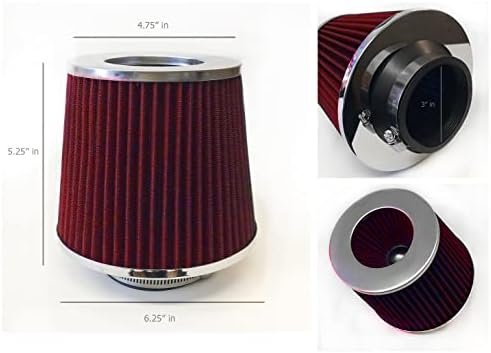 Red Cold Air Intake Cone Replacement Performance Washable Clamp-on Dry