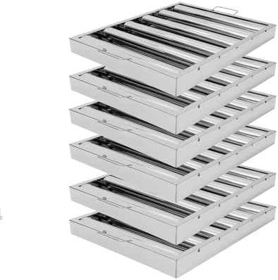 6Pcs 19.5W x 15.5H x 1.78TH Inch Commercial Hood Filters, 430 Stainless Steel 5 Grooves Hood Filters Restaurant Kitchen Exhaust Hoods for Grease Filter, Range Hood Baffle Filter