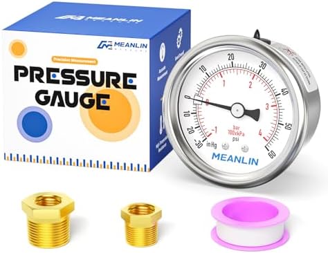 MEANLIN MEASURE -30inHG~60Psi Vacuum Gauge Stainless Steel 1/4" NPT 2"