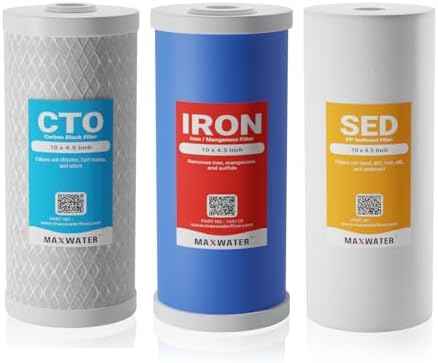 10" BB Iron Buster Filter Set (3-pack) for Whole House Water Filtration Systems w/ 10" x 4.5" Sediment, Iron Manganese Reduction, CTO Carbon Block Water Filters