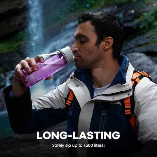 Survimate 5-Stage 0.01μm Ultra-Filtration Filtered Water Bottle, BPA-Free Material, NSF/ANSI 42 Certified, Portable Water Filter Bottle for Survival, Camping, Hiking, and Emergency Use