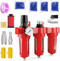 MEANLIN 3/8" NPT 3 Stage Aluminium Air Drying System,Coalescing Filter, Particulate Filter, Desiccant Dryer and Air Regulator, Manual Drain, Mid Flow, For Plasma Cutter and Paint Spray
