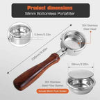 58mm bottomless portafilter with 3 Ears Compatible for CASABREWS/Gevi 58mm Espresso Machines | with Stainless Steel Filter Basket and Wooden Handle