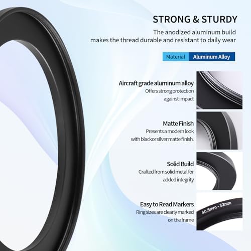40.5-52mm Step-Up Ring Adapter, 40.5mm to 52mm Step Up Filter Ring for