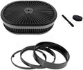 X-AVION Super Flow Oval 12''X2'' Air Filter Assembly Kit Black, Element and Anodized Base Washable and Reusable Replacement V8 Air Cleaner with Mounting Stud&Wing Nut&3 Spacers Kit