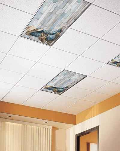 3 Pack Fluorescent Light Cover 4x2 Feet, Western Cowboy Boots Lights Filters Drop Fluorescent Lights Shade Panel, Vintage Country Blue Wooden Magnetic Ceiling Light Cover for Classroom Office
