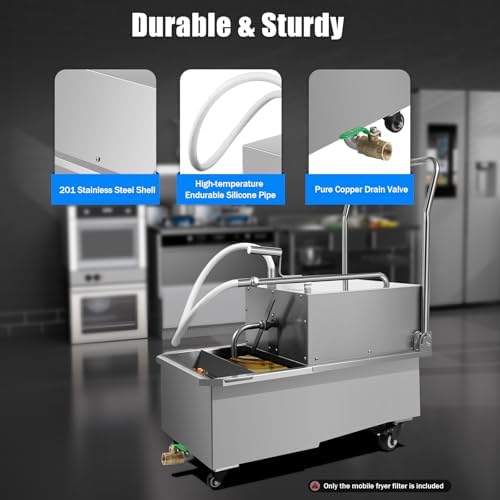 55L/14.5Gal Mobile Fryer Filter, 550W Commercial Fryer Filter Machine Cart, Stainless Steel Oil Filter Machine Separator with Wheels Deep Fryer Filter Machine, 32L/min Oil Pump Flow, for Restaurant - Field & Pure