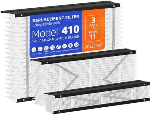 3 Pack 410 Replacement Filter,MERV11,16x25x4,Compatible with AprilAire 410 Whole House Air Purifiers Models,1410,1610,2410,2416,3410,4400,HVAC Furnace Filter Replacement,Actual Size:16"x28"x4"