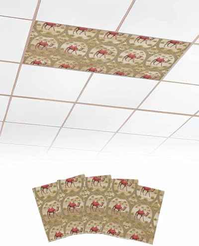 4 Pack Fluorescent Light Cover for Ceiling Lights, Desert Camels Magnetic Classroom Light Filters 4x2 Feet, Tropical Palm Trees Sand Cords Brown Decorative Ceiling Shade Panel for Office