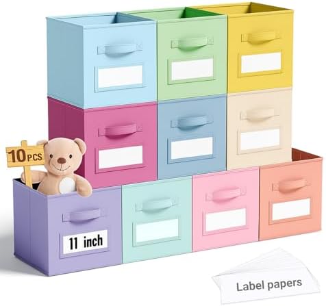 Teenyyou 10 Pack Fabric Storage Cubes 11 Inch Collapsible Cube Bins