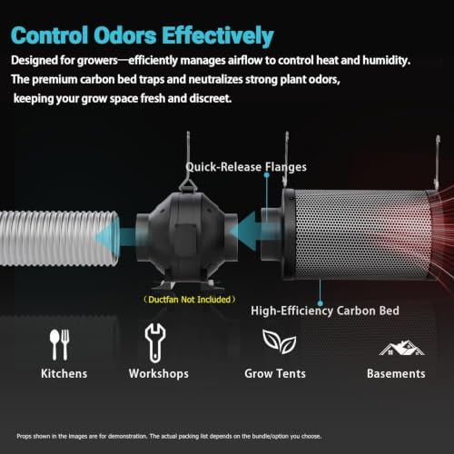4 Inch Air Carbon Filter Smelliness Control with Australian Virgin Charcoal, Odor Removal Carbon Filter for Grow Tent, Inline Fan, Hydroponics, Pre-Filter Included, 4" x 12" - Field & Pure
