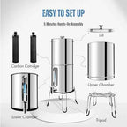 SINCHO 2.25G Gravity Water Filter System with Level Window – 3-Stage Stainless Steel System, 2 Washable Ceramic Filters, No Electricity Needed
