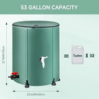 Collapsible Rain Barrel Water Storage Containers-53 Gallon Portable Rainwater Collect System Water Tank to Collect Rainwater from Gutter Downspout Water Catcher with Spigots,Filter＆Overflow Kits - Field & Pure