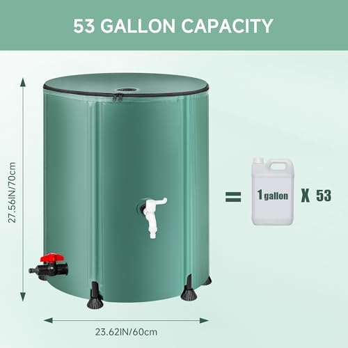 Collapsible Rain Barrel Water Storage Containers-53 Gallon Portable Rainwater Collect System Water Tank to Collect Rainwater from Gutter Downspout Water Catcher with Spigots,Filter＆Overflow Kits - Field & Pure